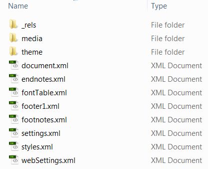 MS Word XML file structure