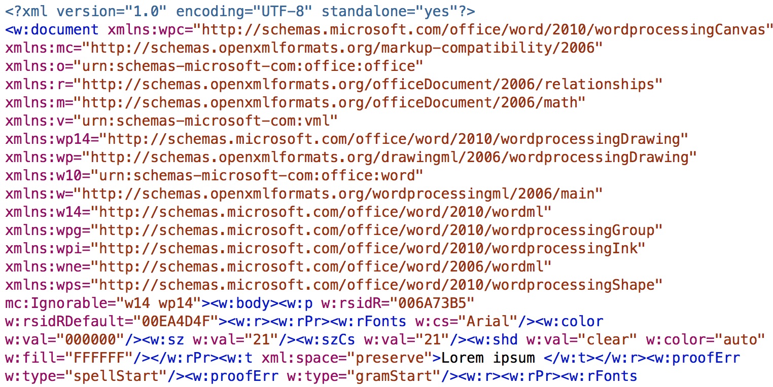 MS Word XML file structure